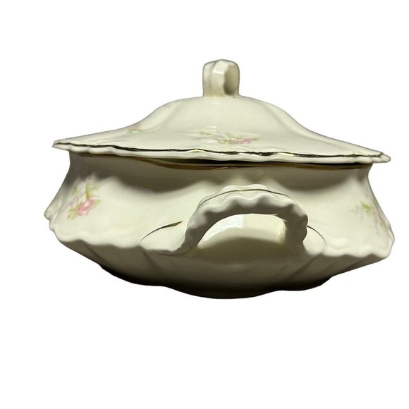 Vintage 1940s Homer Laughlin Jean Republic Soup Tureen Pink Purple Floral USA - Picture 6 of 13